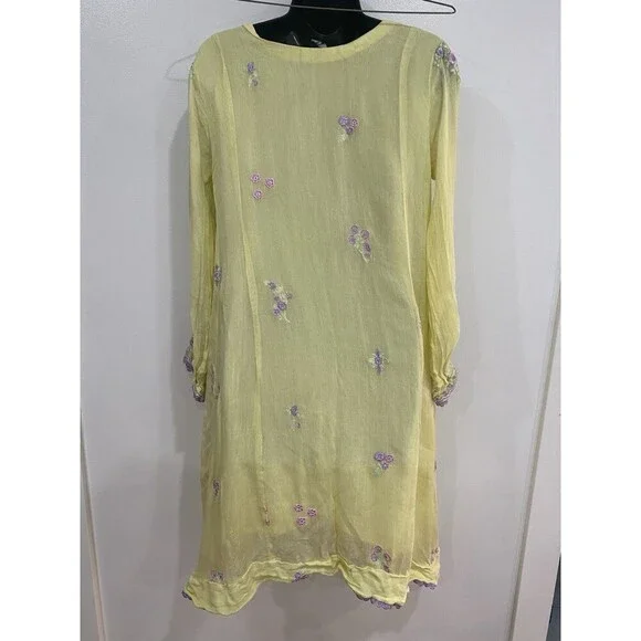 Agha Noor Afghanoor Yellow & Purple Embroidered Dress Size Medium Floral Lined - Picture 2 of 10